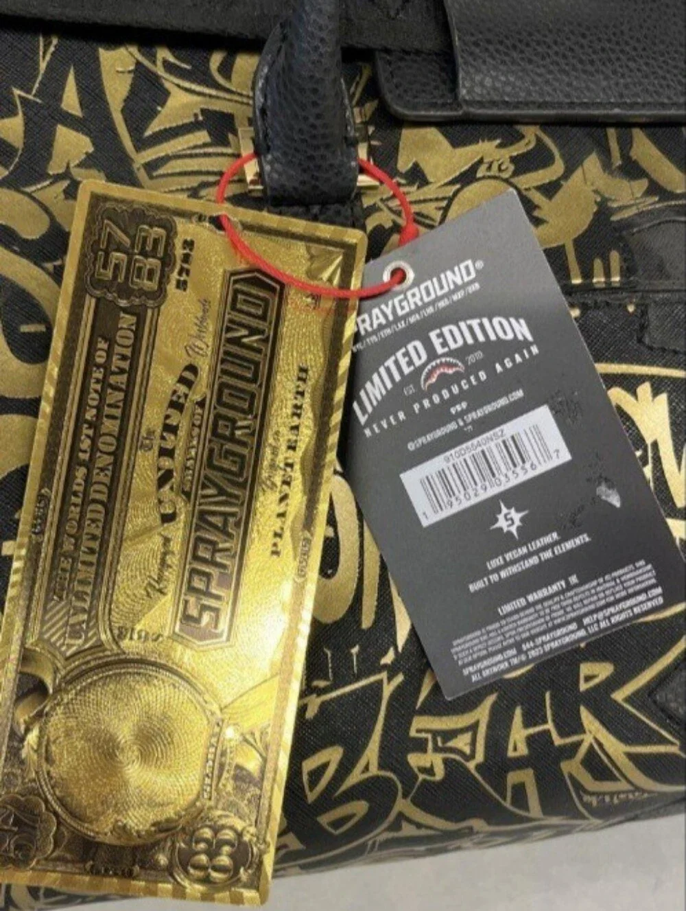 Sprayground Half Graff Gold large Duffle Bag NWT